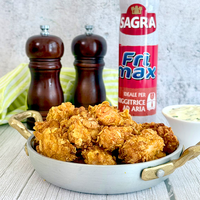 Bocconcini di salmone con corn flakes in friggitrice ad aria
